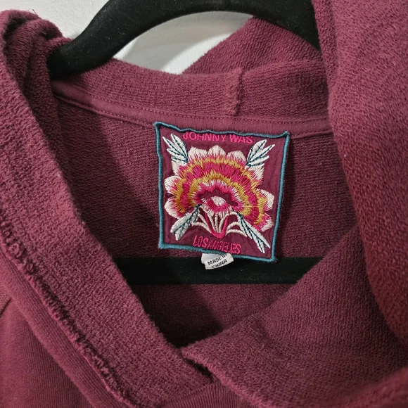 Johnny Was Maroon Pullover Hoodie with Cream Dog Motif - Picture 4 of 8